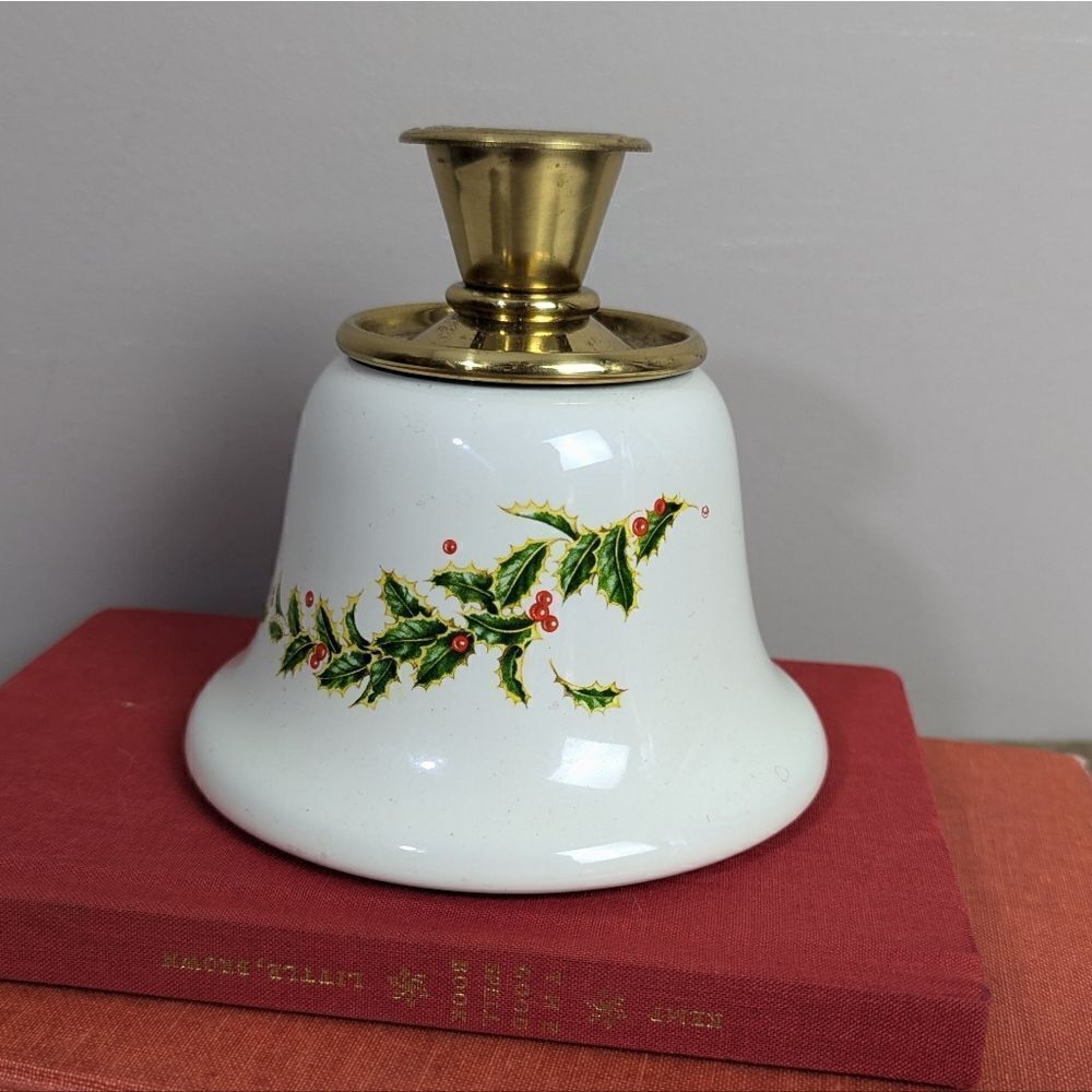 Lenox Holly berry bell shape candle holder taper candlestick ceramic Christmas